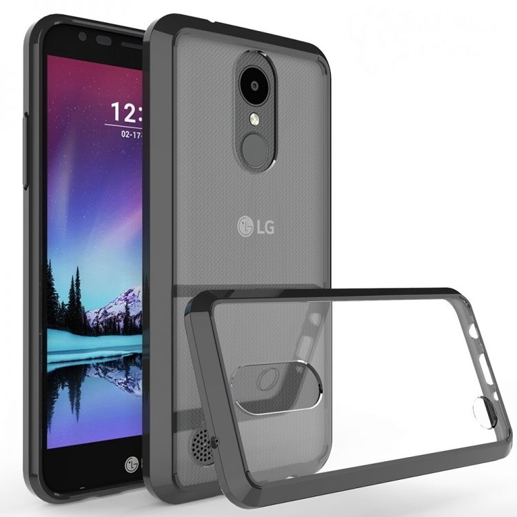 Луксозен прозрачен силиконов гръб Glossy със сива рамка за LG K4 (2017)