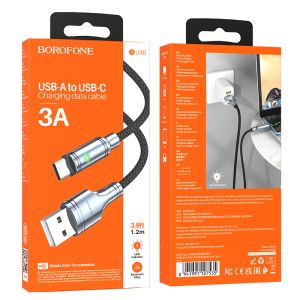 Кабел Borofone, BU40 Advantage, USB-Type C, 3A,  Бързозареждащ, 1,2m., Черен