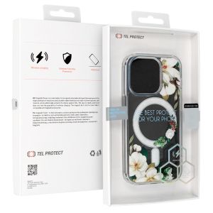 Кейс Tel Protect Flower, за IPhone 11 Pro Max, Magsafe, Защита около камерата, Прозрачен с бели цветя