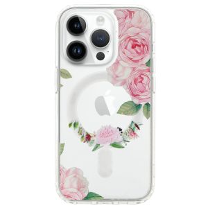 Кейс Tel Protect Flower, за IPhone 13, Magsafe, Защита около камерата, Прозрачен с розови рози