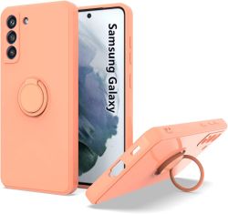 Кейс Vennus Silicone Ring, за Samsung Galaxy S22, Метален ринг, Защита около камерата, Бледо розов