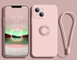 Кейс Vennus Silicone Ring за IPhone 14, Метален ринг, Защита около камерата, Светло розов