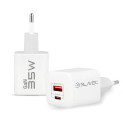 Зарядно адаптер Blavec, BC-4 GaN, USB+Type C, PD 35W 3A, Бързо зареждане, (TCBC4G-UCW353A), Бяло
