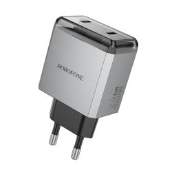 Зарядно адаптер Borofone, BN21 Lena, 2xType C, PD40W, Бързо зареждане, Сиво