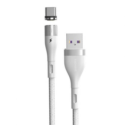 Кабел Baseus, Zinc Magnetic, USB-Type-C, 5A, 1m., (CATXC-N02), Бял
