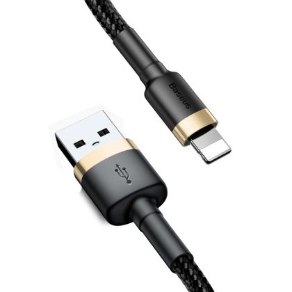 Кабел Baseus, Cafule USB-Lightning 2,4A QC3.0, за IPhone, 1m., (CALKLF-Bv1), Черно/златно