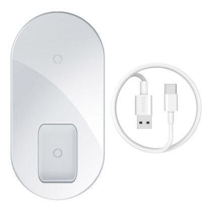 Безжично зарядно Baseus, Induction Charger Simple Pro, 2в1, за телефон+Airpods слушалки, (WXJK-C02), Бяло