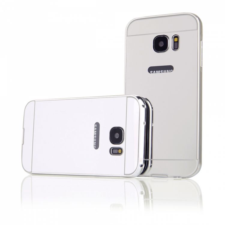 Луксозен гръб Luxury Bumper с огледален ефект в сребристо и метална рамка-бъмпер за Samsung G930 S7