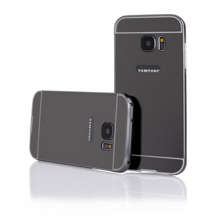 Луксозен гръб Luxury Bumper с огледален ефект в сиво и метална рамка-бъмпер за Samsung G930 S7