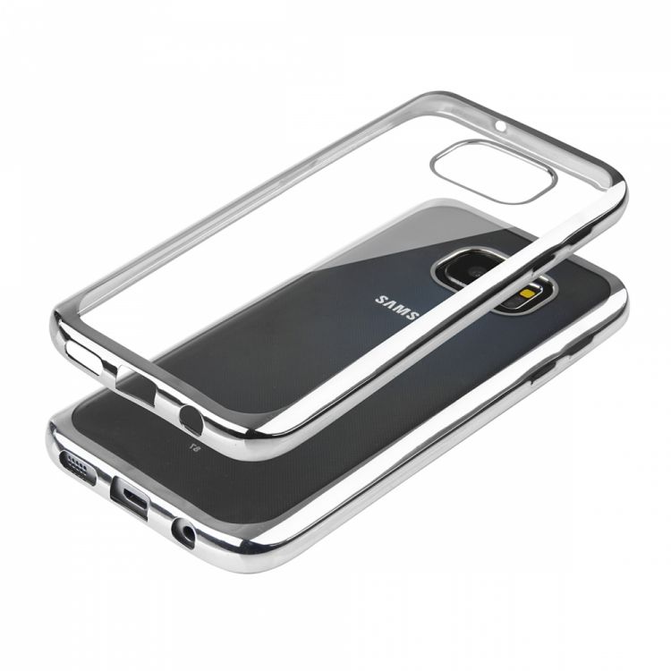 Луксозен прозрачен силиконов гръб Glossy със сребърна рамка за Samsung G930 Galaxy S7