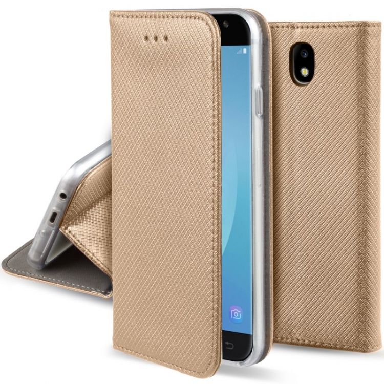 Кожен калъф Flip Book Smart за Samsung J730F Galaxy J7 (2017), Златен