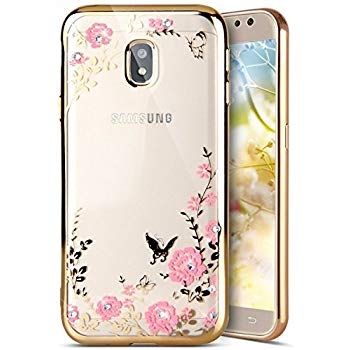 Луксозен гръб Flowers с камъни за Samsung J330F Galaxy J3 (2017), Златен