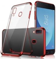 Силиконов прозрачен кейс New Electro за Samsung A202 Galaxy A20e, Червена гланцирана рамка, Прозрачен