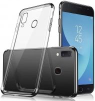 Силиконов прозрачен кейс New Electro за Samsung A202 Galaxy A20e, Черна гланцирана рамка, Прозрачен
