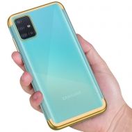 Силиконов прозрачен кейс New Electro за Samsung A715 Galaxy A71, Златна гланцирана рамка, Прозрачен