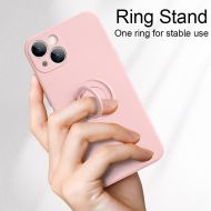 Кейс Vennus Silicone Ring за IPhone 13, Метален ринг, Защита около камерата, Светло розов