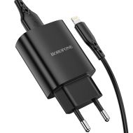 Мрежово зарядно Borofone, BN1 Innovative 2,1A, Кабел USB-Lightning, Черно