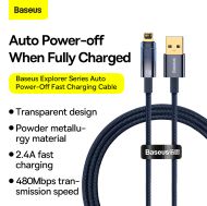 Кабел Baseus, Explorer Power-Off, 2.4A, USB-Lightning, 2m., Бързо зареждане, (CATS000503), Син