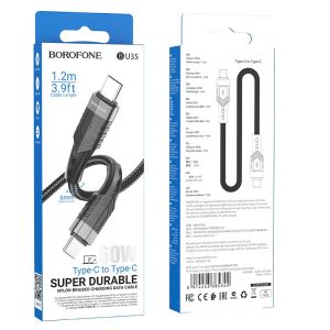 Кабел Borofone, BU35 Influence, Type C-Type C, 3A 60W,  Бързозареждащ, 1,2m., Черен