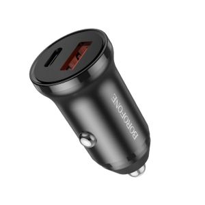 Зарядно устройство за автомобил Borofone, BZ18A, USB+Type C, QC3.0, PD20W, Бързо зареждане, Черно