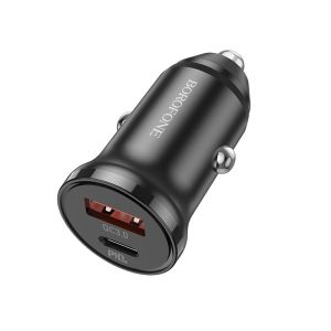 Зарядно устройство за автомобил Borofone, BZ18A, USB+Type C, QC3.0, PD20W, Бързо зареждане, Черно