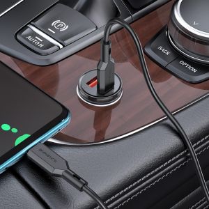 Зарядно устройство за автомобил Borofone, BZ18A, USB+Type C, QC3.0, PD20W, Бързо зареждане, Черно