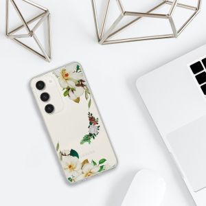 Кейс Tel Protect Flower, за Samsung Galaxy A34 5G, Защита около камерата, Прозрачен с бели цветя