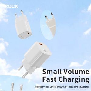 Зарядно адаптер Rock, T88 Sugar Cube GaN, Type C, QC3.0 PD 33W 3A, Бързо зареждане, Бяло