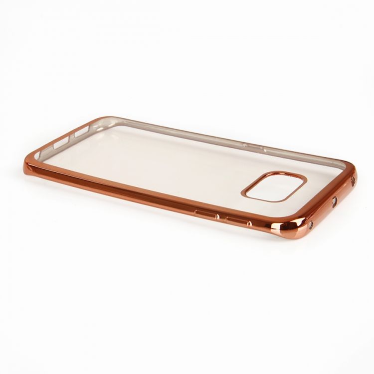 Луксозен силиконов калъф Glossy със златно розова рамка за Samsung G925 Galaxy S6 Edge
