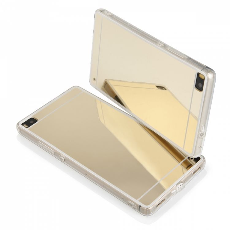 Луксозен силиконов калъф Mirror с огледален ефект в златно за Huawei P8