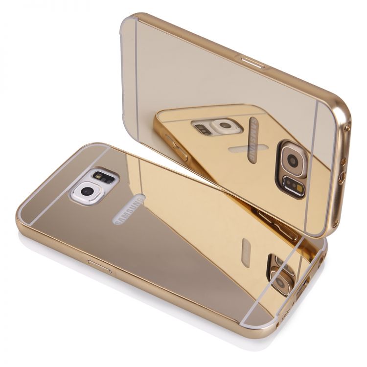 Луксозен калъф Luxury Bumper с огледален ефект в златно и метална рамка-бъмпер за Samsung G920 S6