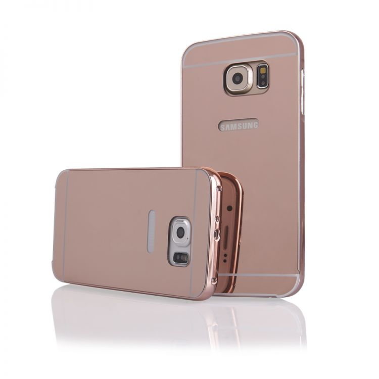 Луксозен калъф Luxury Bumper с огледален ефект в розово златно и метална рамка-бъмпер за Samsung G920 S6