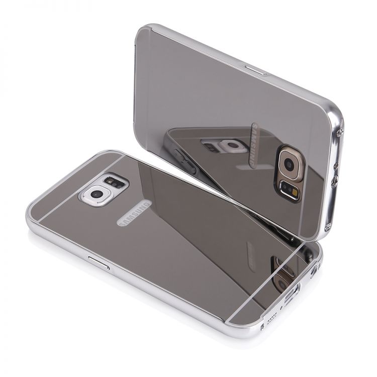 Луксозен калъф Luxury Bumper с огледален ефект в сребристо и метална рамка-бъмпер за Samsung G925 S6 Edge