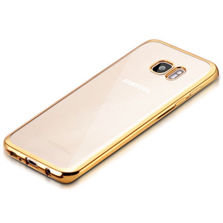 Луксозен прозрачен силиконов гръб Glossy със златна рамка за Samsung G930 Galaxy S7