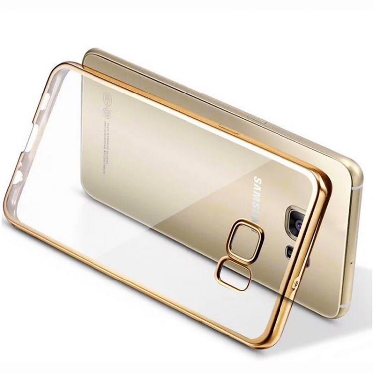 Луксозен прозрачен силиконов гръб Glossy със златна рамка за Samsung G930 Galaxy S7