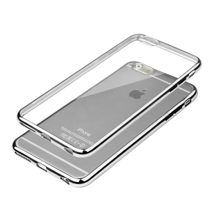 Луксозен прозрачен силиконов калъф Glossy със сребърна рамка за IPhone 6/6S Plus 5,5&quot;