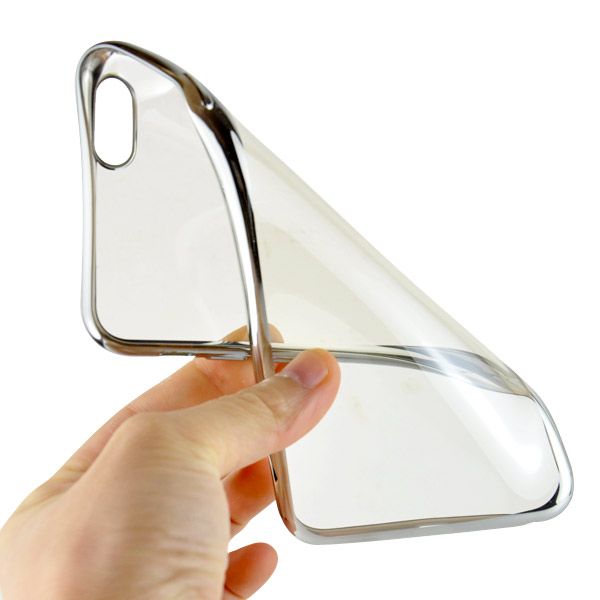 Луксозен прозрачен силиконов калъф Glossy със сребърна рамка за IPhone 6/6S Plus 5,5"