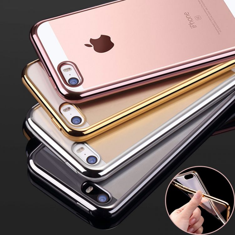 Луксозен прозрачен силиконов калъф Glossy със сребърна рамка за IPhone 6/6S Plus 5,5"