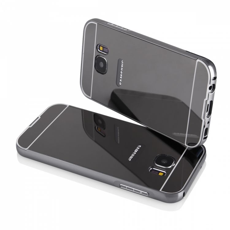 Луксозен гръб Luxury Bumper с огледален ефект в сиво и метална рамка-бъмпер за Samsung G930 S7