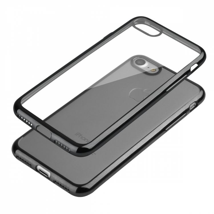 Луксозен прозрачен силиконов калъф Glossy с черна рамка за IPhone 7 4,7&quot;