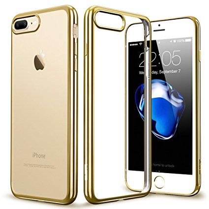 Луксозен прозрачен силиконов калъф Glossy със златна рамка за IPhone 7 4,7&quot;