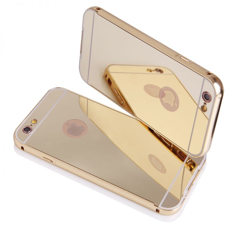 Луксозен калъф Luxury Bumper с огледален ефект в златно и метална рамка-бъмпер за IPhone 6/6S (4,7")