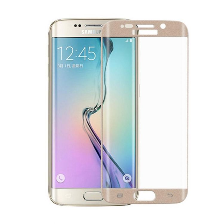 Извит стъклен скрийн протектор 3D Full Cover за Samsung G925 Galaxy S6 Edge, Златен