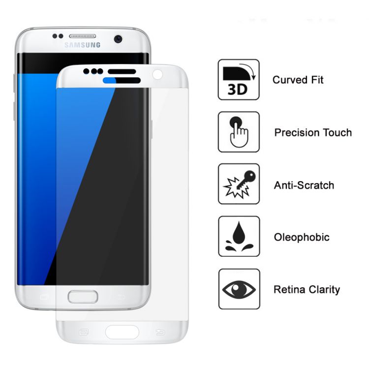 3D Стъклен протектор Full Cover за Samsung Galaxy S7 Edge, Бял