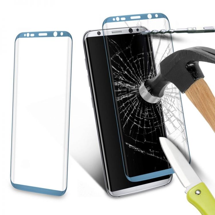 3D Стъклен протектор Full Cover за Samsung G955 Galaxy S8, Син