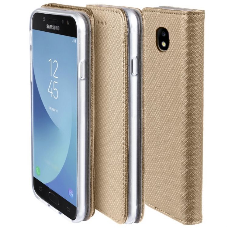 Кожен калъф Flip Book Smart за Samsung J730F Galaxy J7 (2017), Златен