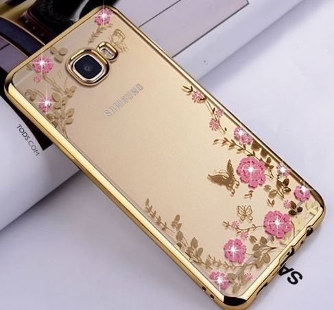 Луксозен силиконов гръб Flowers с камъни за Samsung J520F Galaxy A5 (2017), Златен