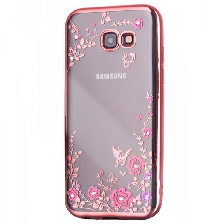 Луксозен гръб Flowers с камъни за Samsung A520F Galaxy A5 (2017), Розово златен