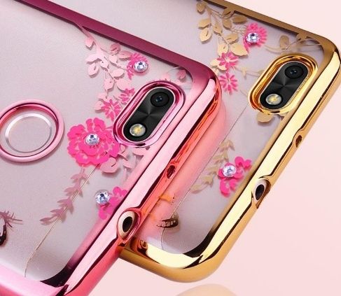 Луксозен гръб Flowers с камъни за Huawei P9 Lite mini, Розово златен