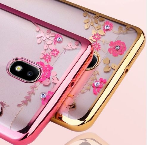 Луксозен гръб Flowers с камъни  за Samsung J530F Galaxy J5 (2017), Розово златно